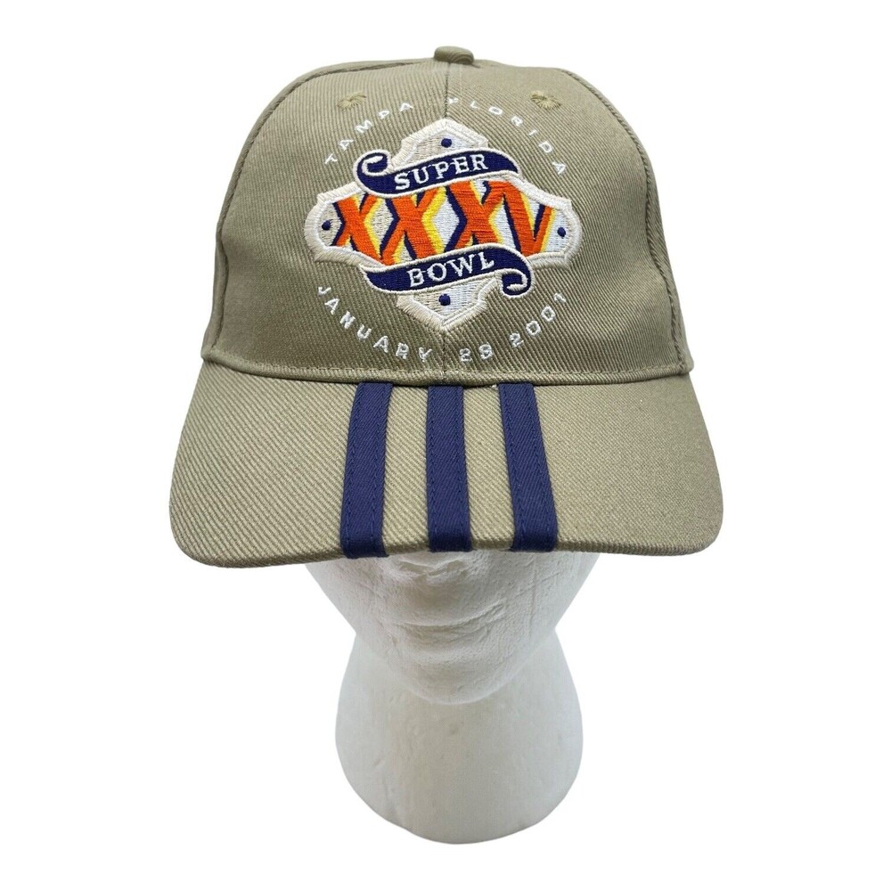 Adidas NFL Super Bowl XXXV Hat Cap 2001 Tampa Florida OSFA Strap Back Tan